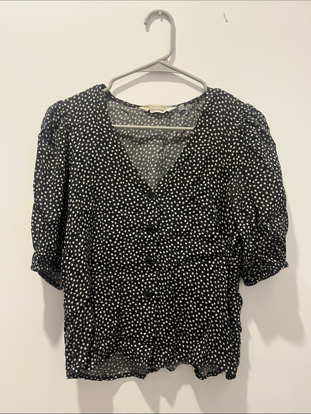 & Other Stories Black and White Polka Dot V-Neck Button Blouse